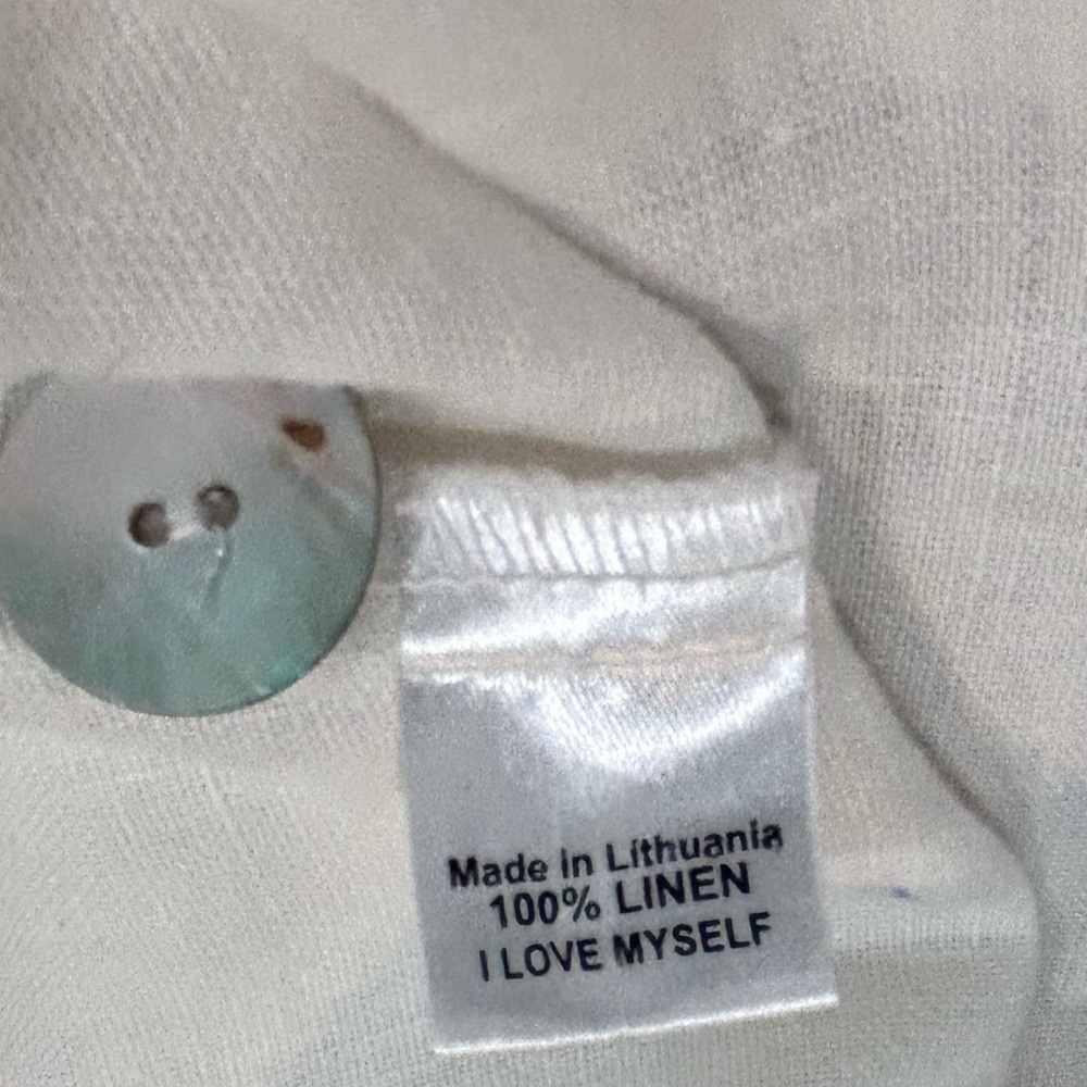 FLAX Button Down 100% Linen Blouse w/Two Front Pockets and Pearl Buttons Size L - Picture 6 of 11